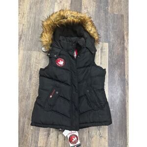 Canada Weather Gear Black Puffer Vest with Faux Fur Size Large